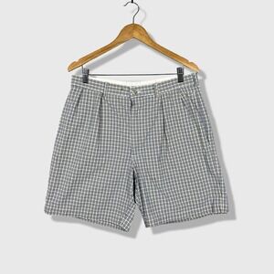 Vintage Polo Golf Shorts Mens 35 Blue Yellow Plaid Pleated Seersucker Preppy
